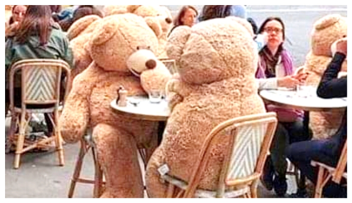 Un café parisien utilise des ours en peluche géants pour assurer la distanciation sociale