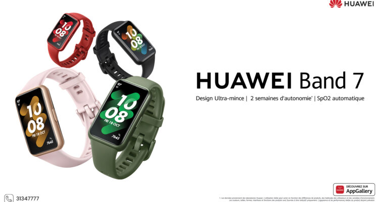 Lancement en Tunisie du HUAWEI Band 7, un bracelet intelligent ultra-mince à affichage intégral et à batterie de longue durée.